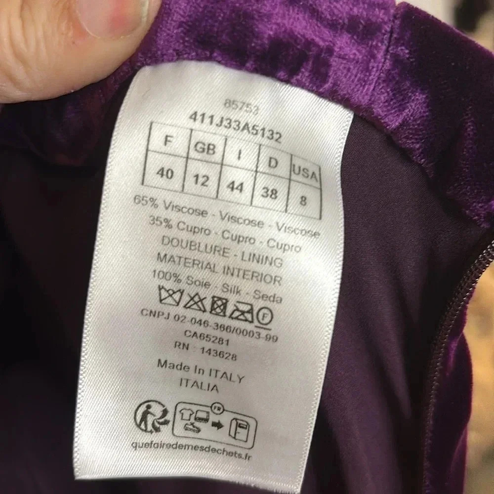 EUC DIOR women’s rich purple velvet skirt silk lined size 8us 40Fr mid length - Picture 8 of 10